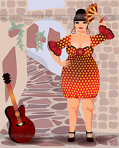 Spanish woman in flamenco dress, vector illustration - vector clip art
