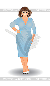 Beautiful plus size woman in blue dress vector  - vector clip art