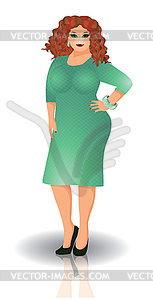 Чувственный плюс размер женщина в платье, векторные иллюстрации - иллюстрация в векторе
