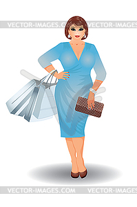 Plus size shopping woman, vector illustration - vector clipart