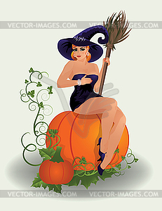 Halloween young witch, vector illustration - vector clip art