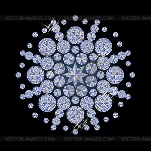 Shiny diamonds Christmas snowflake, vector illustration - vector clipart