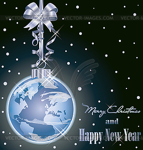 Elegant Christmas card with world festive ball, vector  - vector clipart