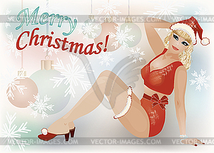 Merry Christmas pinup sexy santa girl, vector  - vector clipart