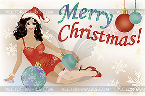 С Рождеством кинозвезды девушка Санта, векторные иллюстрации - клипарт в векторном формате