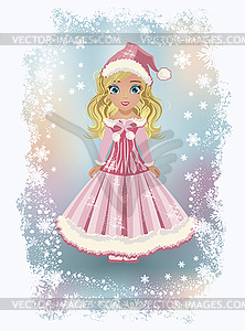 Elegant little santa claus girl, vector illustration - vector clip art
