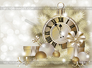 Merry Christmas & Happy New year golden card, vector - stock vector clipart