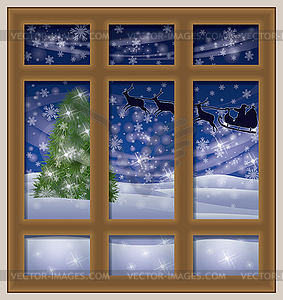 Frosted window and Santa Claus, winter background - vector image