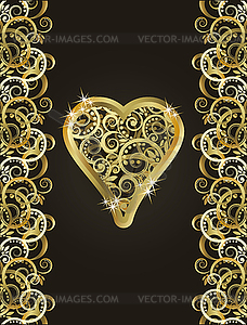 Vintage playing poker card Heart symbol, vector illustr - royalty-free vector clipart