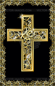 Happy Easter golden cross, vector illustration - vector image