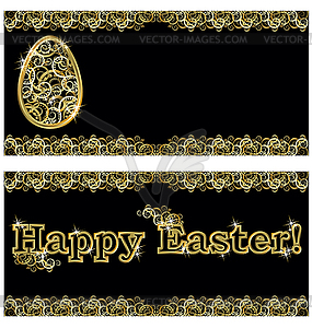 Happy Easter golden banners, vector illustration - vector clip art