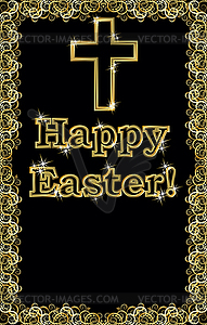 Happy Easter golden cross banner, vector illustration - vector image