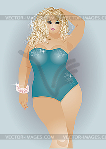 Plus size beautiful blonde girl, vector illustration - vector clip art