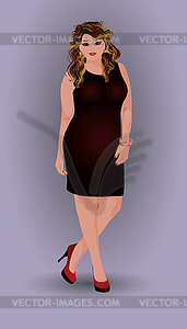 Plus size attractive girl in dress, vector illustration - vector image