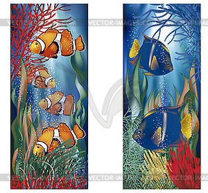 Underwater banners tropical fish, vector illustration - vector image