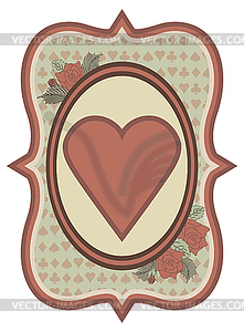 Vintage casino poker hearts card, vector illustration - vector image