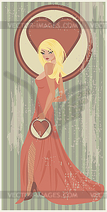 Poker Hearts card with sexual girl, vector illustration - vector image