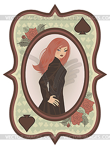 Vintage Poker Spades card with sexual girl, vector - vector clipart / vector image