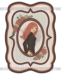 Vintage sexual young girl, vector illustration - vector image