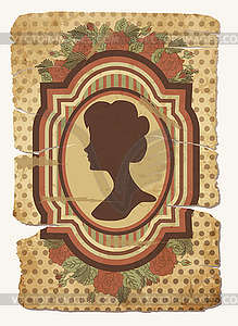 Vintage card with female silhouette, vector - vector clip art