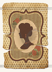 Vintage postcard with female silhouette, vector - vector clipart