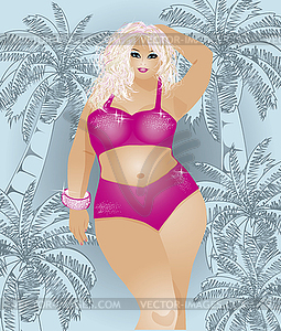 Plus size attractive blonde girl, vector illustration - vector clip art