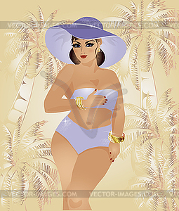 Plus size summer girl, vector illustration - royalty-free vector image