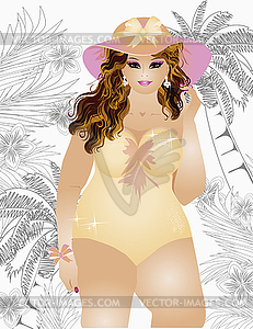 Plus size attractive sexy girl, vector illustration - vector image