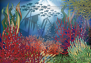 Underwater landscape background, vector illustration - vector clip art