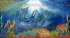 Underwater landscape banner, vector illustration - vector image