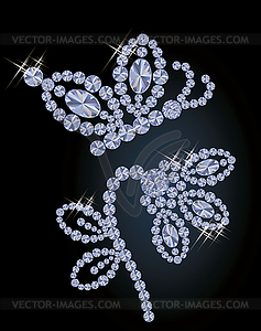 Beautiful diamond flower and butterfly, vector  - vector clipart