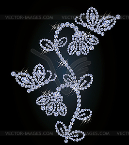 Beautiful diamond flower and butterfly background - vector clip art
