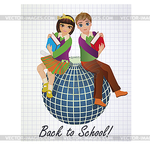 Back to School. Little schoolgirl and schoolboy - vector image