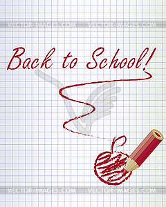 Back to school background with a red pencil and apple,  - vector image