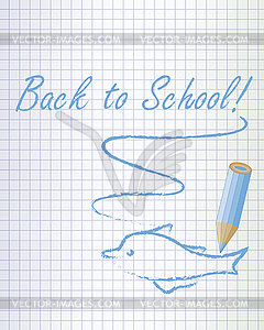 Back to school background with a blue pencil and dolphi - color vector clipart