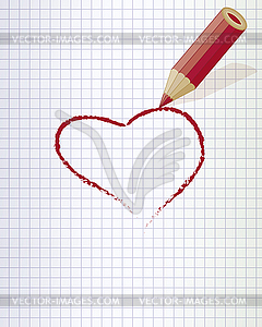 Red heart and red pencil. vector illustration - vector image