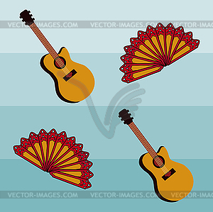 Flamenco seamless pattern with spanish guitar, vector  - vector clipart