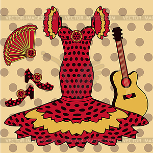 Flamenco pattern with spanish guitar, vector - vector image