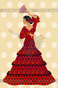 Beautiful spanish flamenco girl , vector illustration - vector image