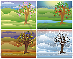 Set seasons tree, vector illustration - vector clip art