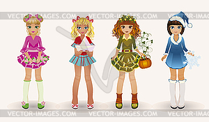 Little seasons girls, vector illustration - royalty-free vector clipart