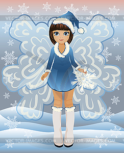 Winter little fairy girl, vector illustration - vector image