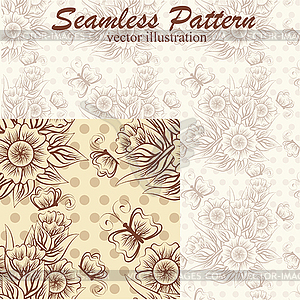 Vintage seamless pattern with flower and butterfly - vector clipart / vector image