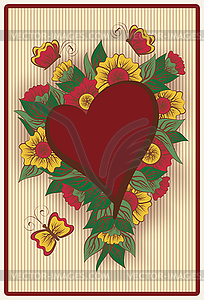 Heart poker card in vintage style, vector illustration - vector clipart