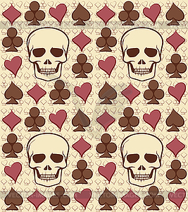 Poker seamless pattern with skull, vector illustration - vector clipart