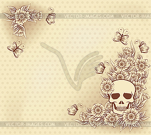 Halloween vintage background with skull, vector  - vector image