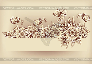 Старинные цветочные invitationcard с бабочкой, вектор - изображение в векторе / векторный клипарт