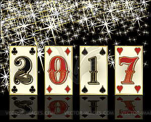 New 2017 year casino greeting card with poker elements, - vector clip art