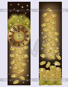Новый год и Рождеством золотые баннеры, вектор - векторный клипарт