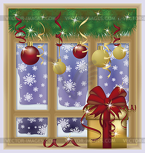 Winter New Year snow window, vector illustration - vector image